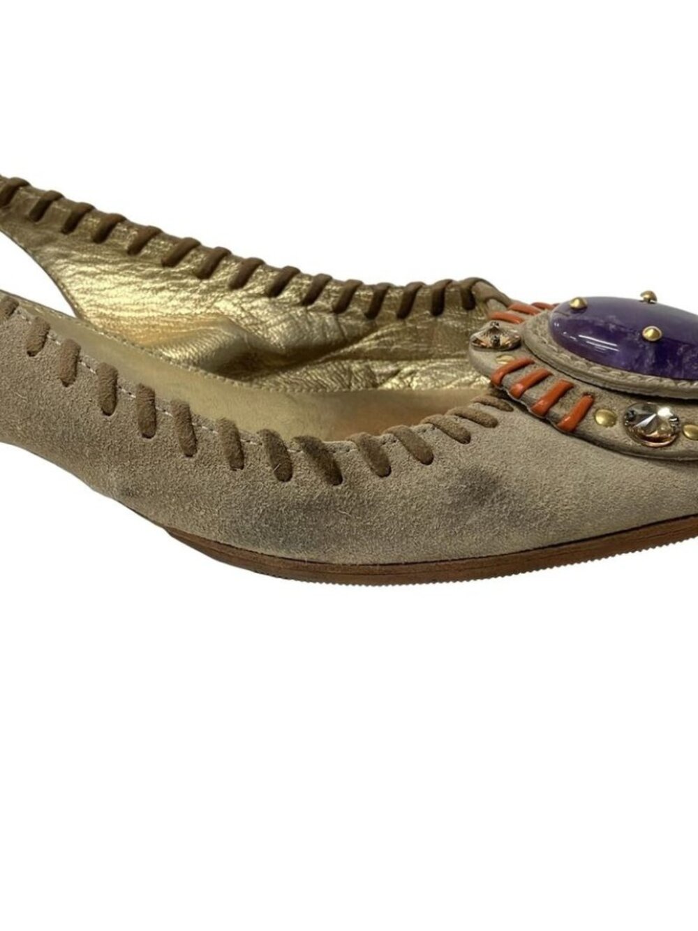 Prada Sandals 36 Light Brown Orange Studded Bijou Color Stone Leather - Picture 7 of 9